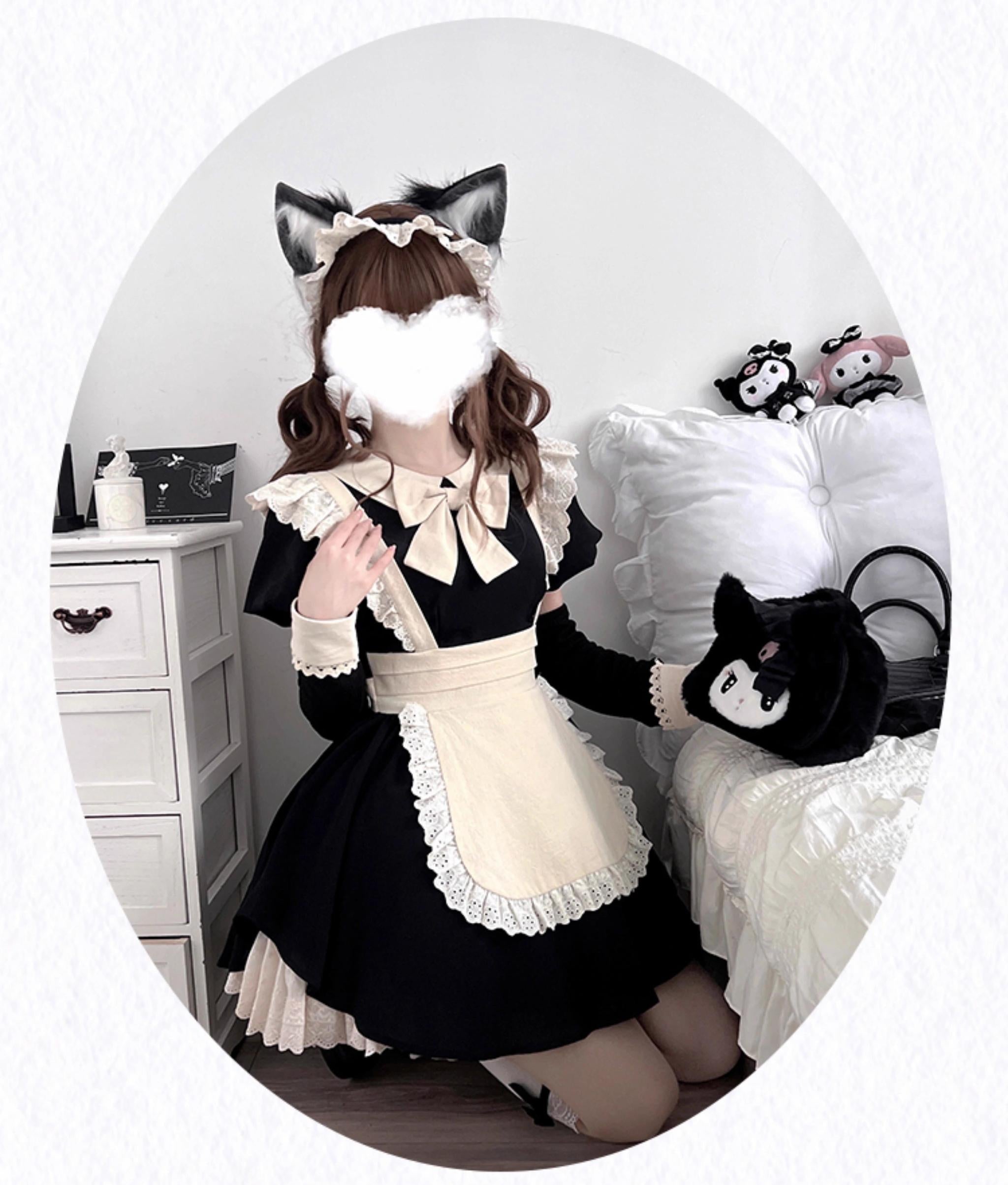 Maid lolita dress textile close-up showing ice silk crepe fabric texture and finish quality