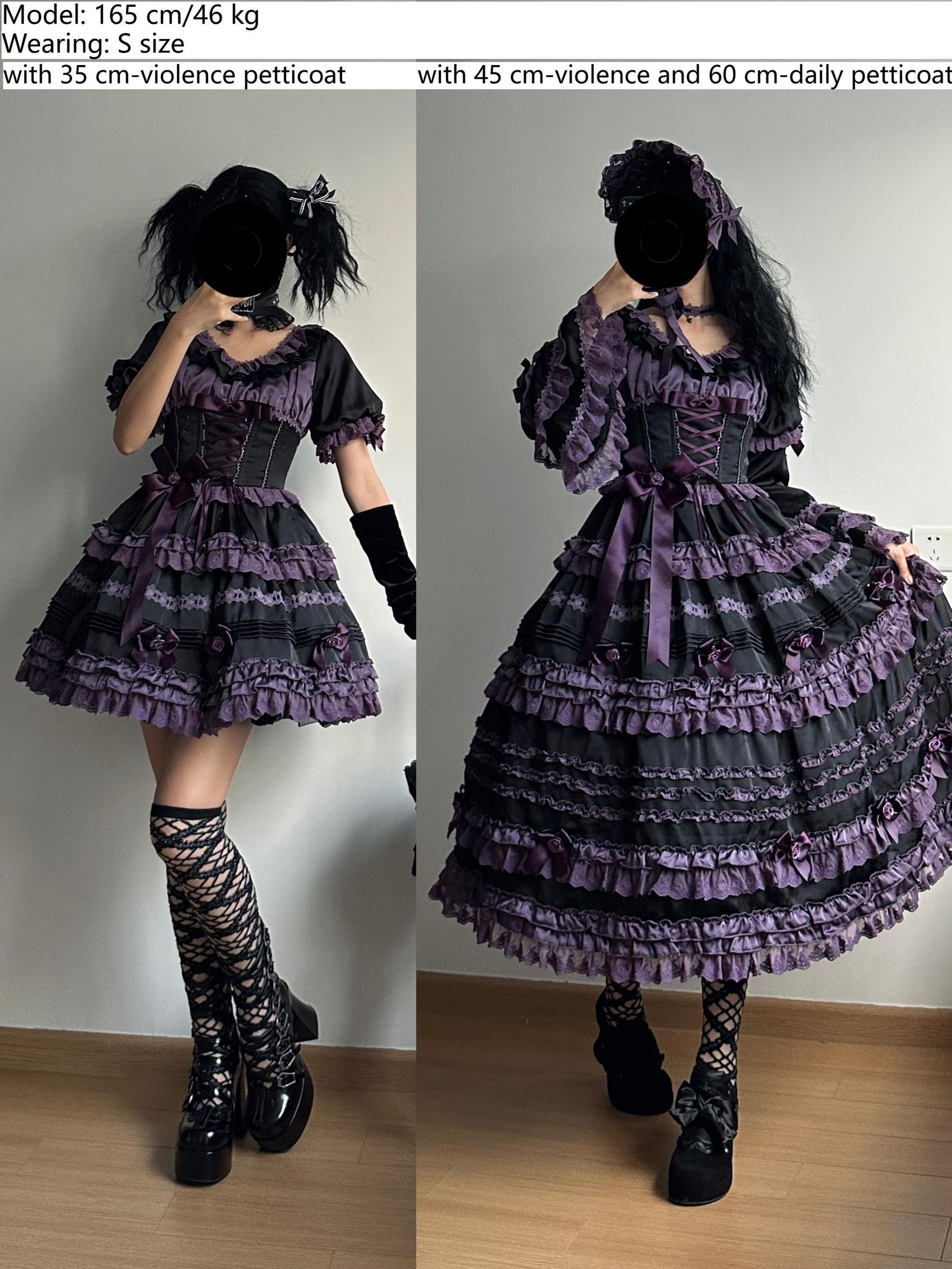 Stacked Black Currant - Gothic Lolita OP Dress, Detachable Skirt Hem - Image 23
