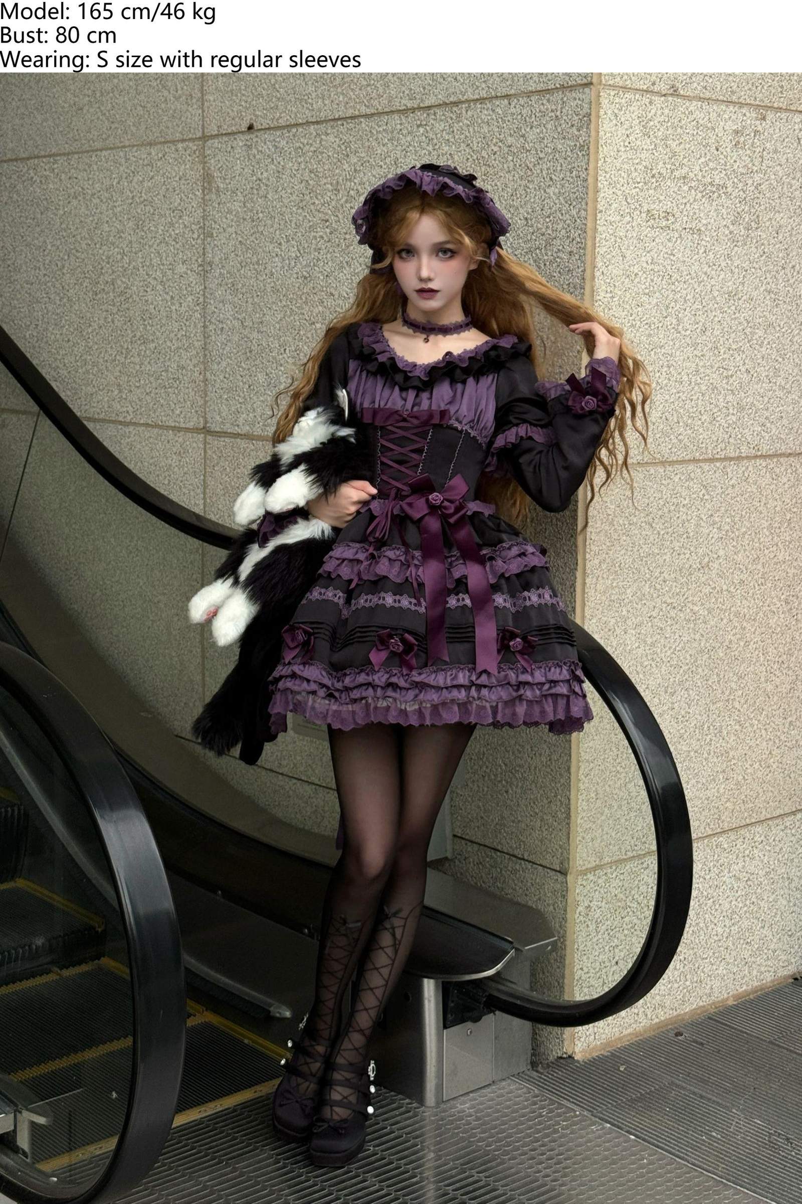 Stacked Black Currant - Gothic Lolita OP Dress, Detachable Skirt Hem - Image 18