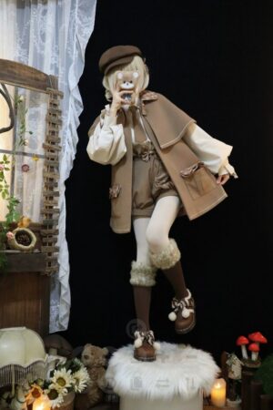 Detective Goose autumn winter wool cape coat lolita fashion full-body front view tan brown vintage style