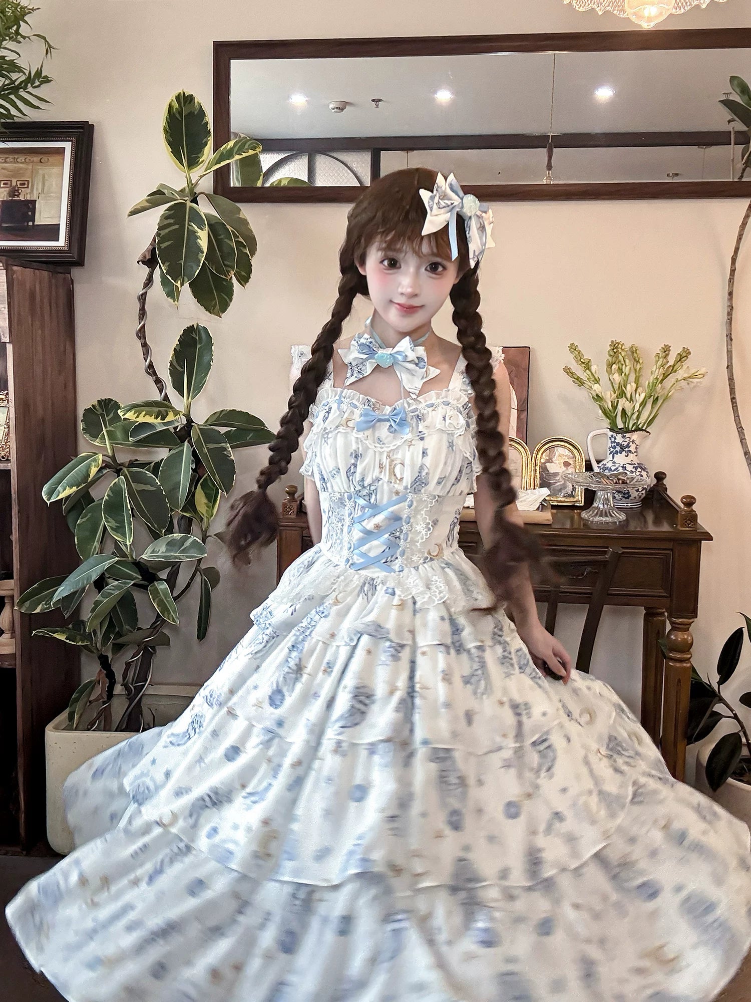 Starry jellyfish classic lolita dress material texture chiffon fabric quality drape surface detail