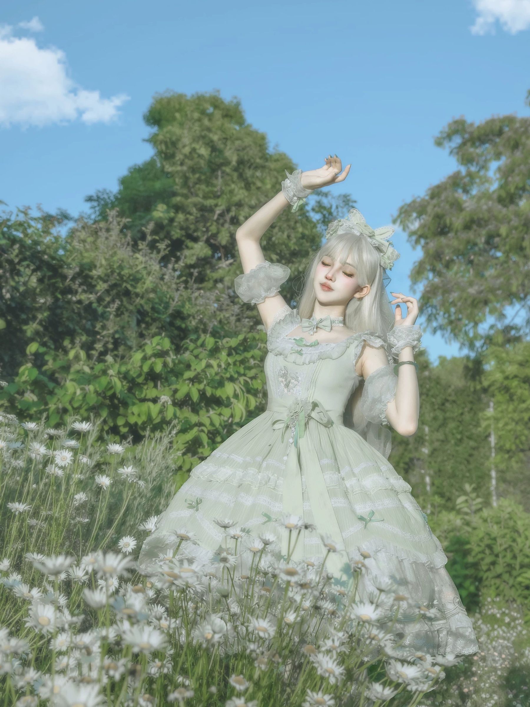 Lily of the Valley Lamb - Classic Lolita Tiered Hem JSK Dress with Embroidery - Image 33