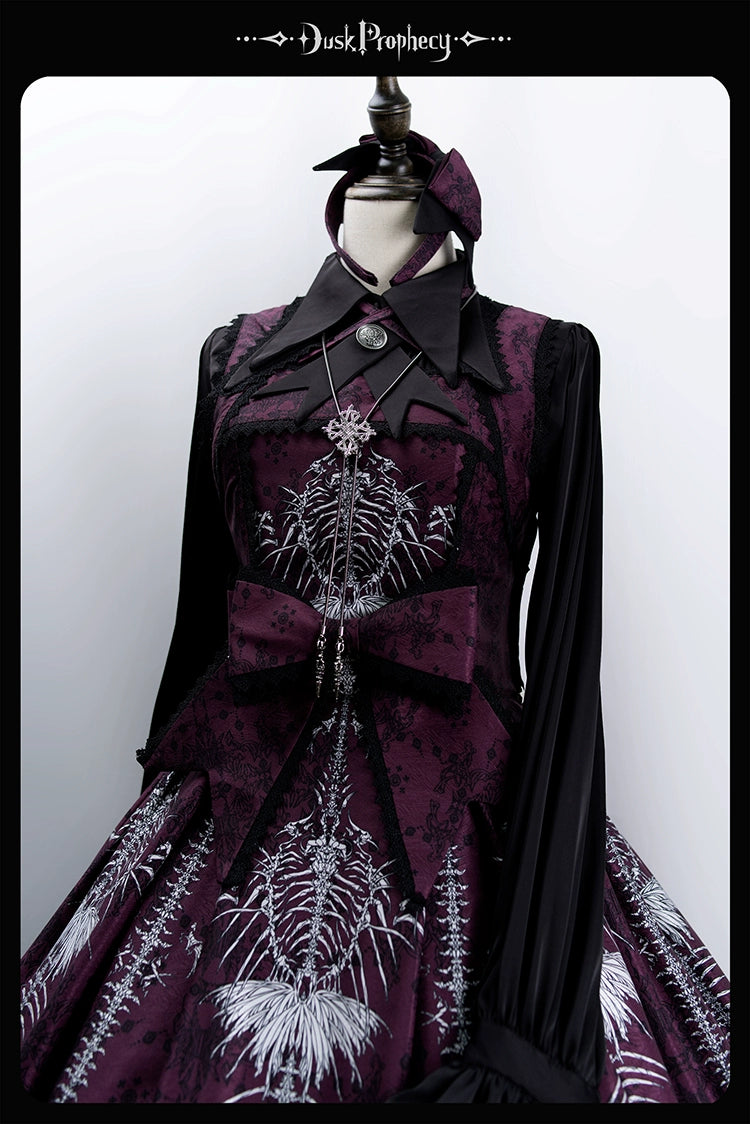 DuskProphecy - Coccyx - Elegant Lolita Dress High Waist Fishbone Print JSK Set - Image 83