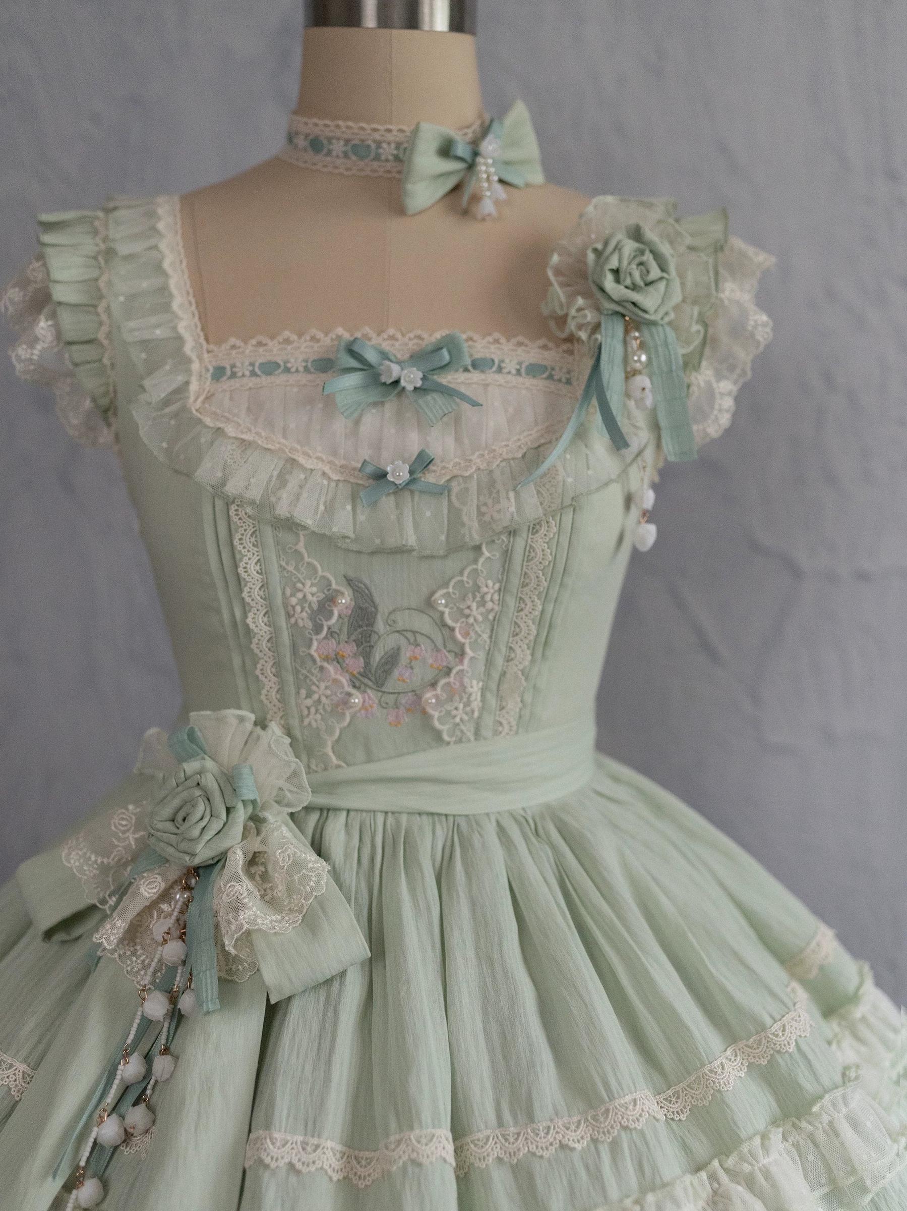 Lily of the Valley Lamb - Classic Lolita Tiered Hem JSK Dress with Embroidery - Image 9