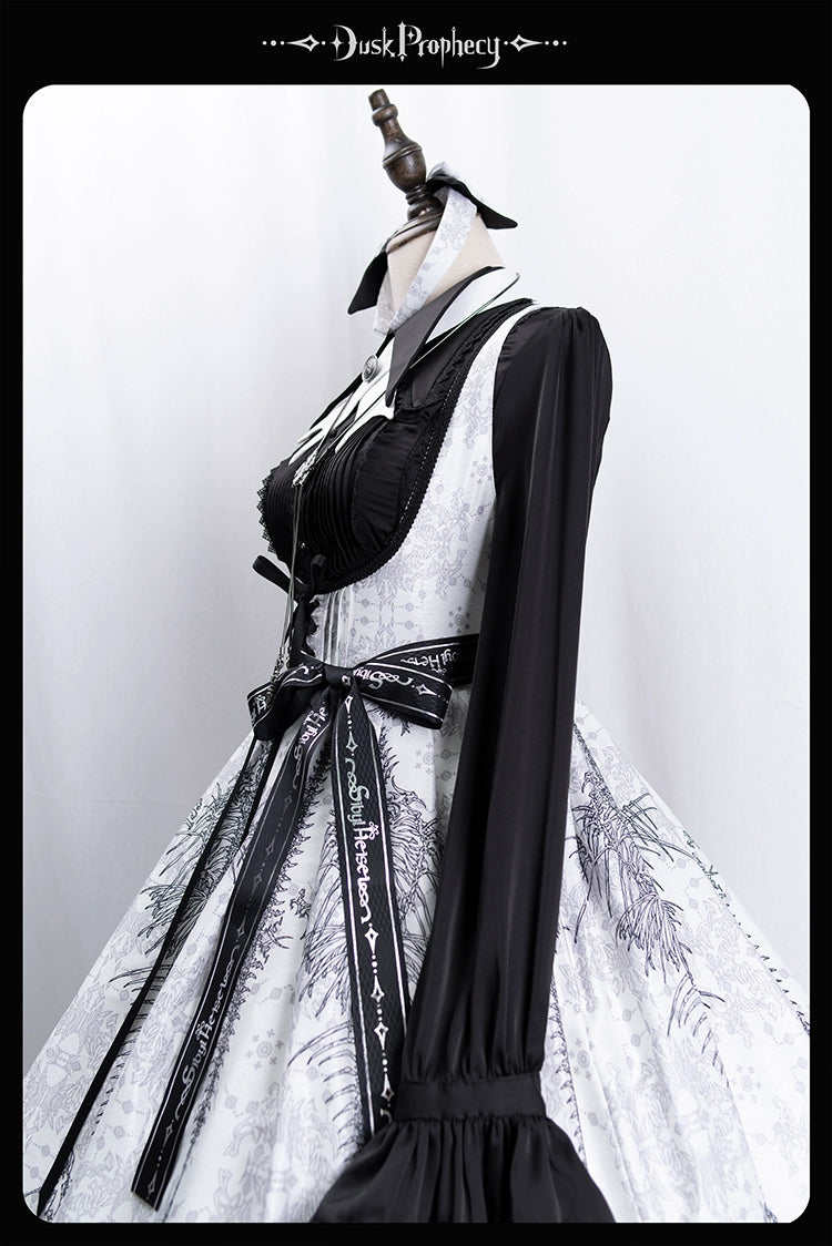 DuskProphecy - Coccyx - Elegant Lolita Dress High Waist Fishbone Print JSK Set - Image 120