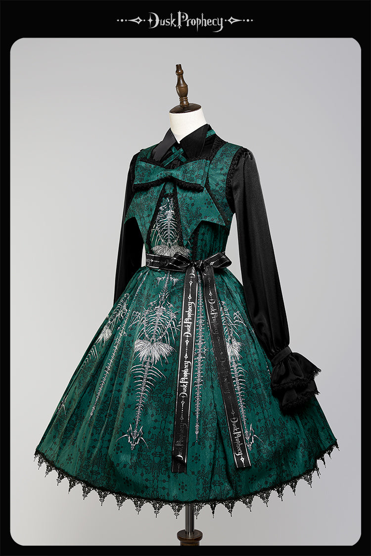 DuskProphecy - Coccyx - Elegant Lolita Dress High Waist Fishbone Print JSK Set - Image 179