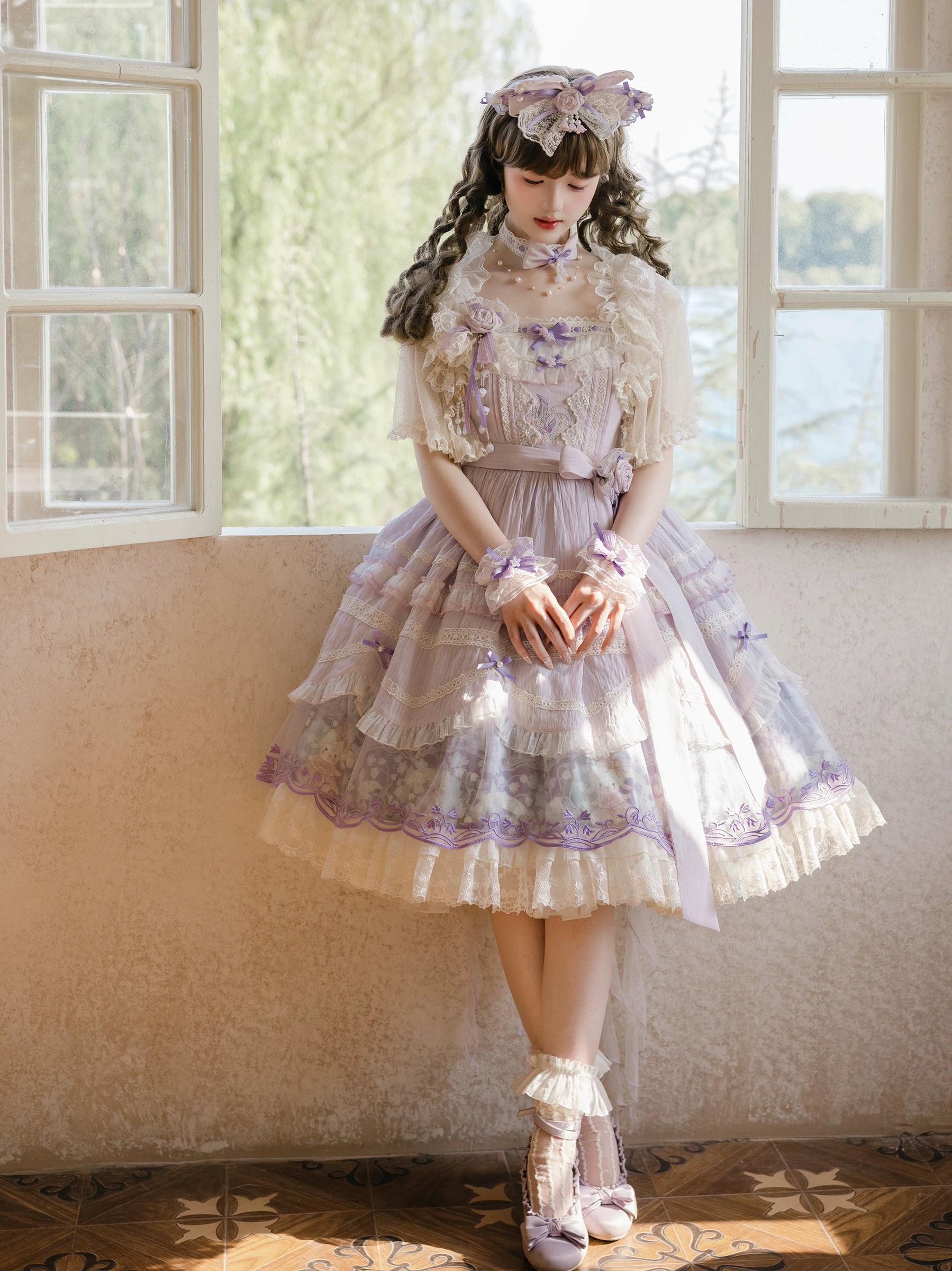 Lily of the Valley Lamb - Classic Lolita Tiered Hem JSK Dress with Embroidery - Image 16