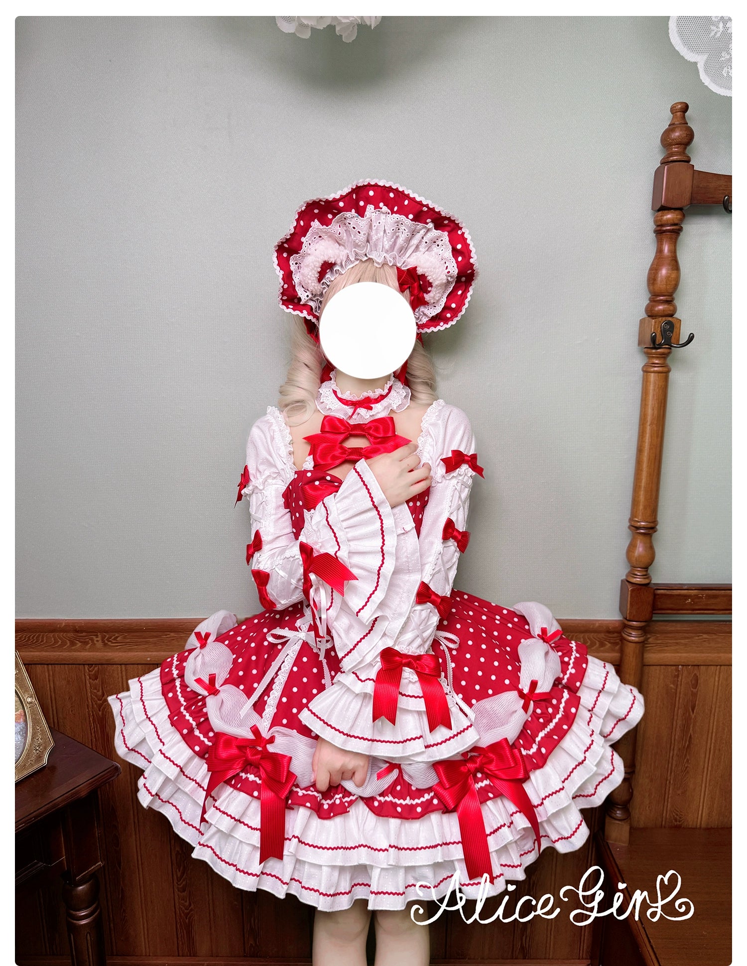 Old School Lolita polka dot halter dress color variant in black showing polka dot contrast and detail visibility