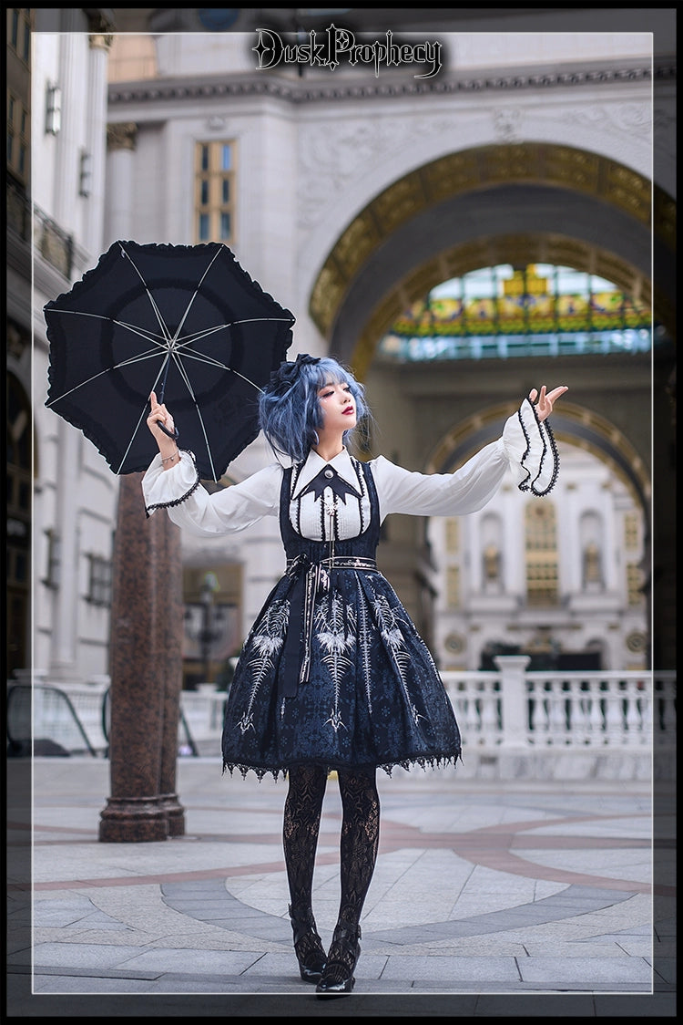DuskProphecy - Coccyx - Elegant Lolita Dress High Waist Fishbone Print JSK Set - Image 29