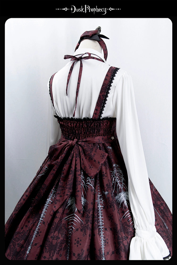 DuskProphecy - Coccyx - Elegant Lolita Dress High Waist Fishbone Print JSK Set - Image 107