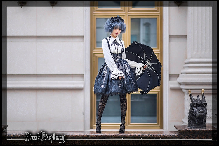 DuskProphecy - Coccyx - Elegant Lolita Dress High Waist Fishbone Print JSK Set - Image 31