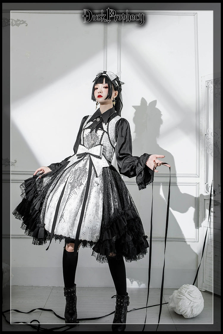DuskProphecy - Coccyx - Elegant Lolita Dress High Waist Fishbone Print JSK Set - Image 53
