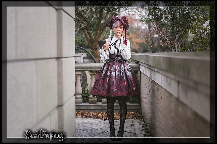 DuskProphecy - Coccyx - Elegant Lolita Dress High Waist Fishbone Print JSK Set - Image 14