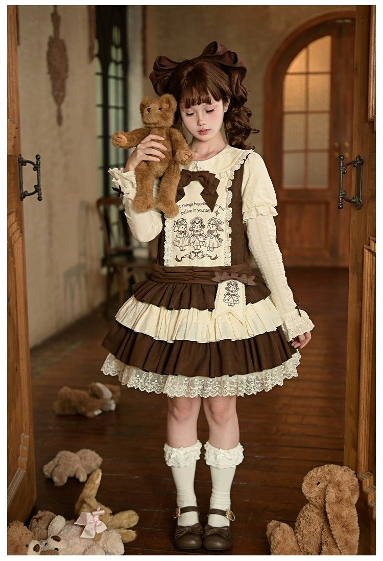 Lolita OP dress long length silhouette relaxed waist fit princess ethereal flowing skirt multiple tiers