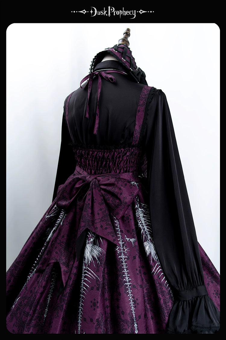 DuskProphecy - Coccyx - Elegant Lolita Dress High Waist Fishbone Print JSK Set - Image 85