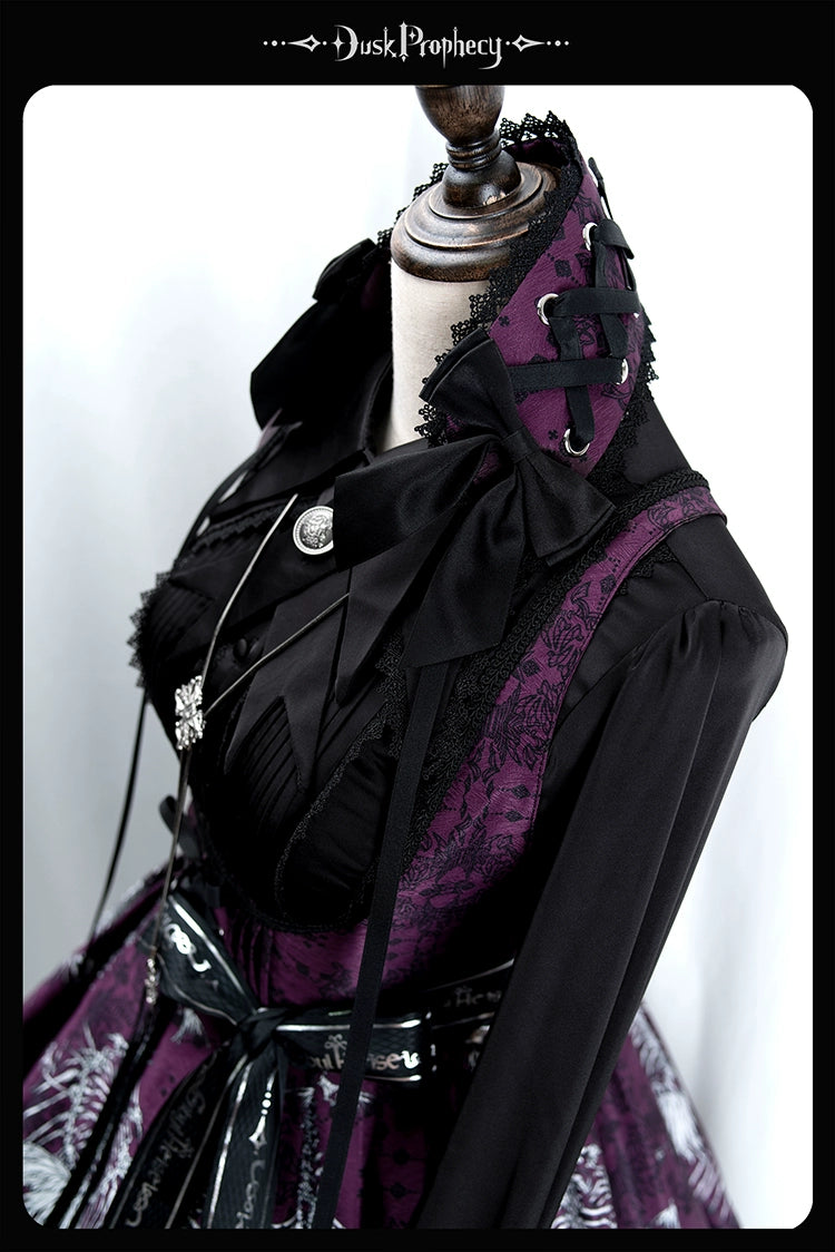 DuskProphecy - Coccyx - Elegant Lolita Dress High Waist Fishbone Print JSK Set - Image 93