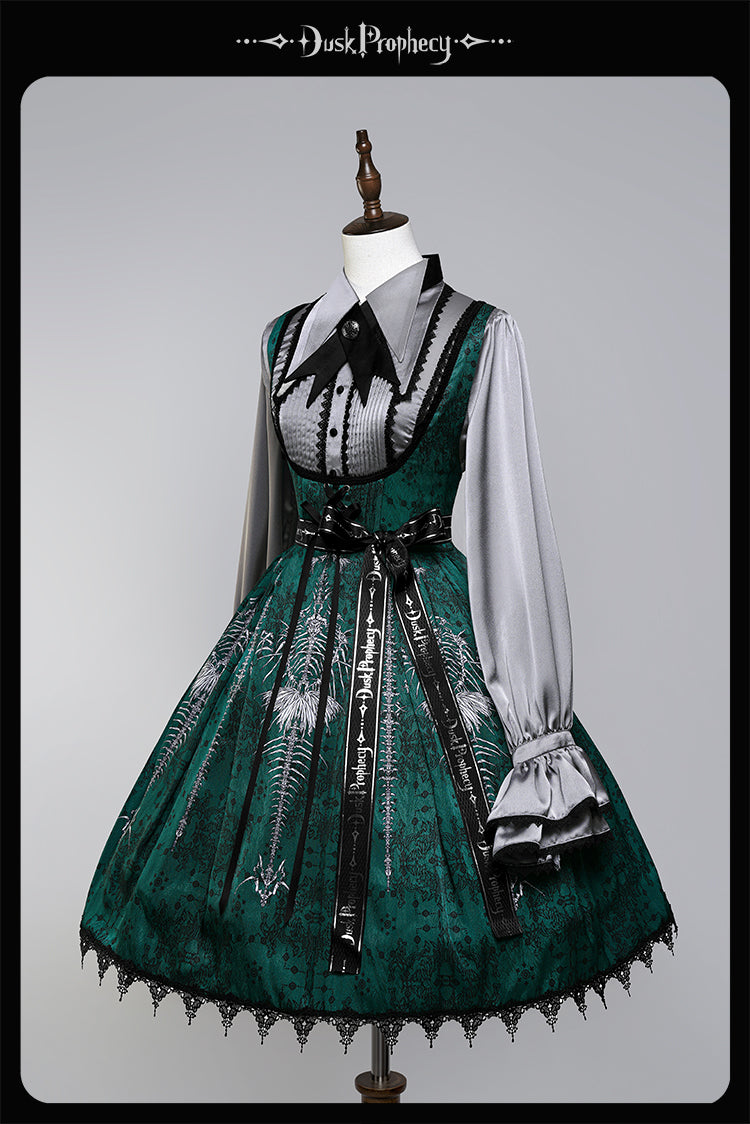 DuskProphecy - Coccyx - Elegant Lolita Dress High Waist Fishbone Print JSK Set - Image 200