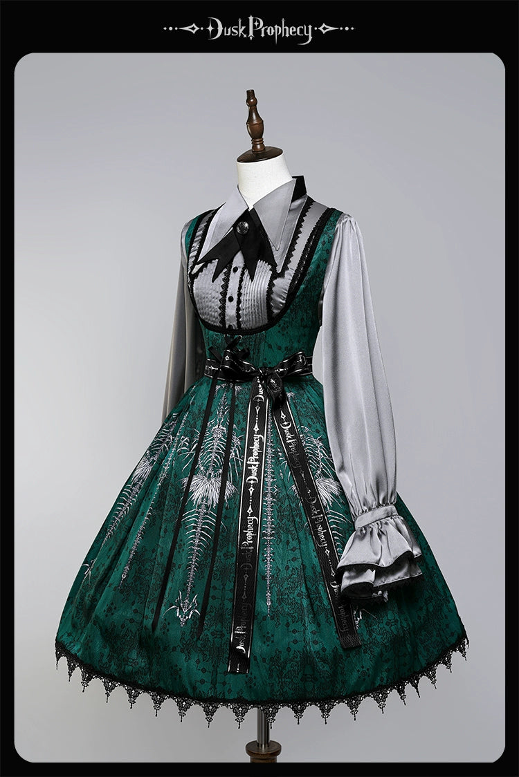 DuskProphecy - Coccyx - Elegant Lolita Dress High Waist Fishbone Print JSK Set - Image 176