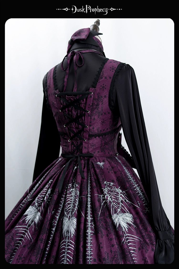 DuskProphecy - Coccyx - Elegant Lolita Dress High Waist Fishbone Print JSK Set - Image 95