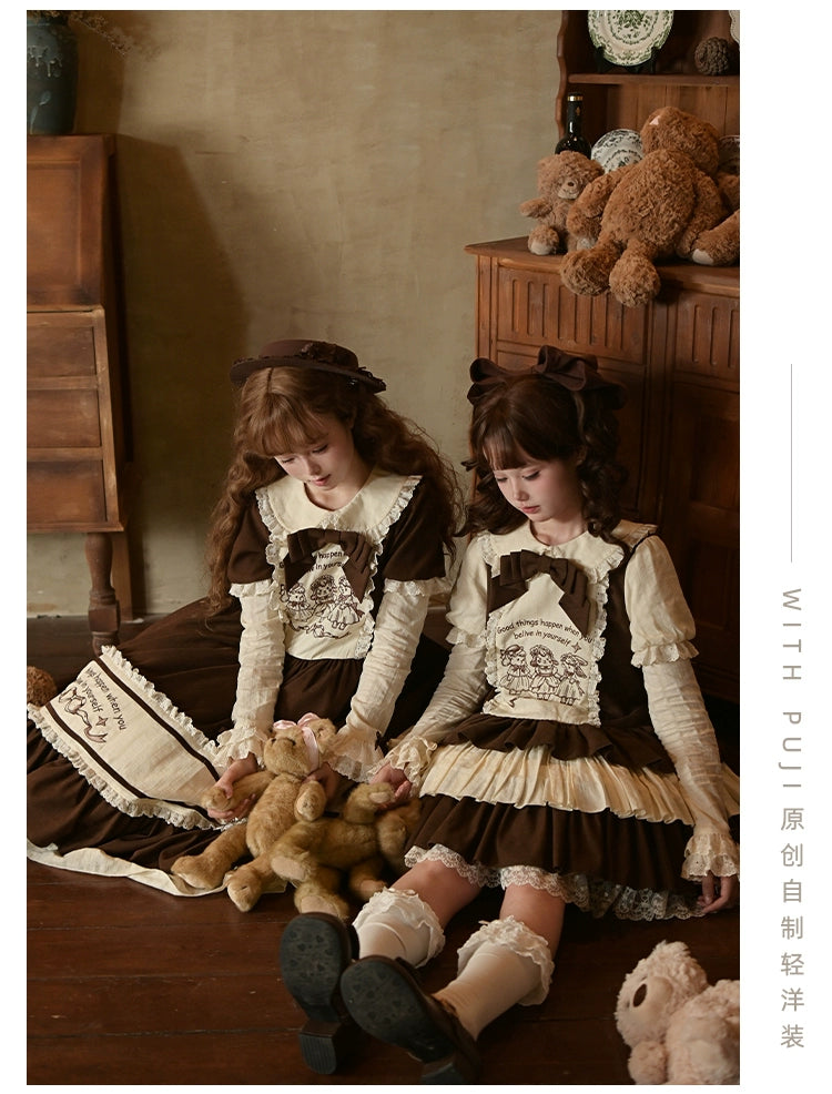 Lolita OP dress sleeve detail cuff bias ruffled lace trim button closure back neck construction quality