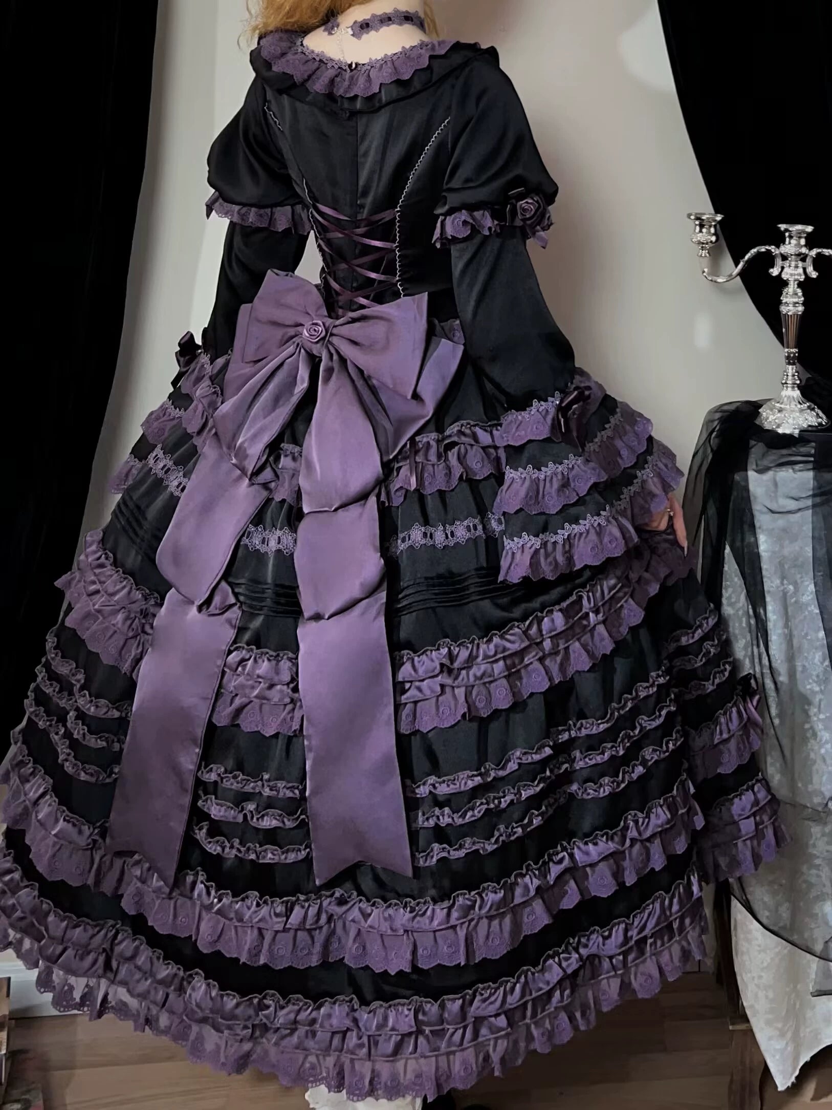 Stacked Black Currant - Gothic Lolita OP Dress, Detachable Skirt Hem - Image 17