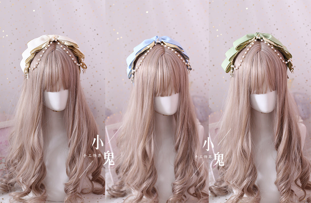 gothic lolita bow hairclip light purple multilayer beads kc style detail shot elegant dark aesthetic