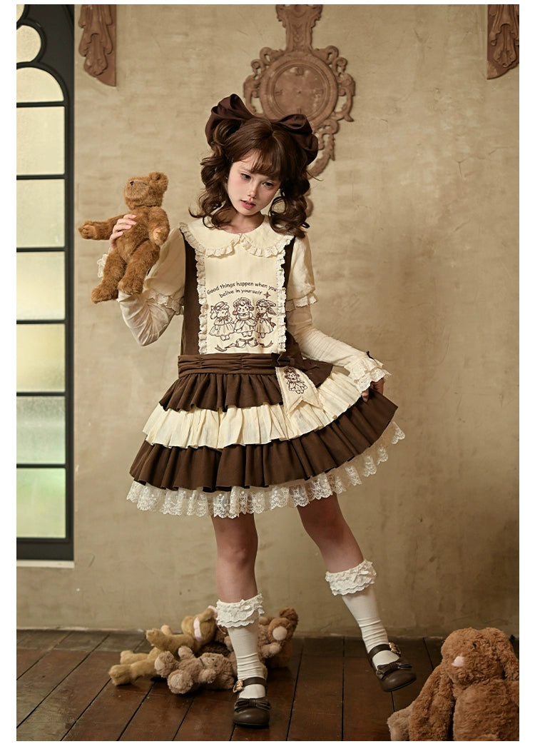 Sugar Frost Tale Lolita OP short length silhouette low-waisted fit bell-shape Peter Pan collar vintage lace ruffles