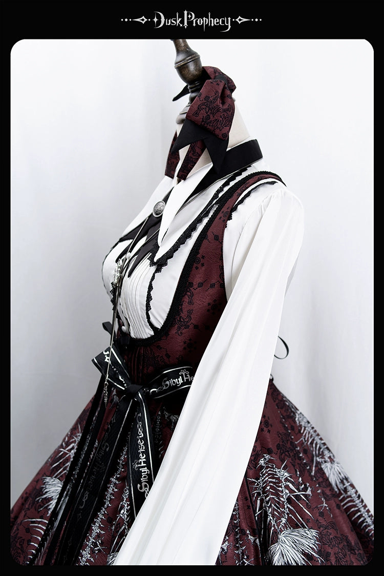 DuskProphecy - Coccyx - Elegant Lolita Dress High Waist Fishbone Print JSK Set - Image 100