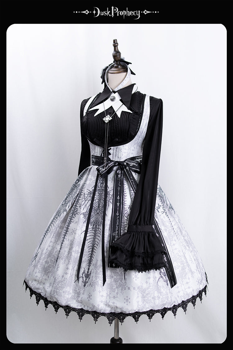 DuskProphecy - Coccyx - Elegant Lolita Dress High Waist Fishbone Print JSK Set - Image 116