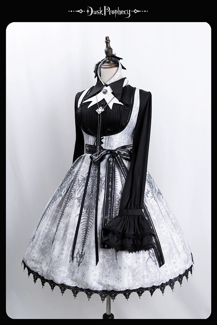 DuskProphecy - Coccyx - Elegant Lolita Dress High Waist Fishbone Print JSK Set - Image 115