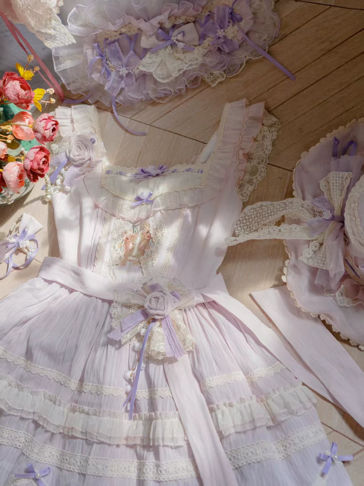 Lily of the Valley Lamb - Classic Lolita Tiered Hem JSK Dress with Embroidery - Image 25