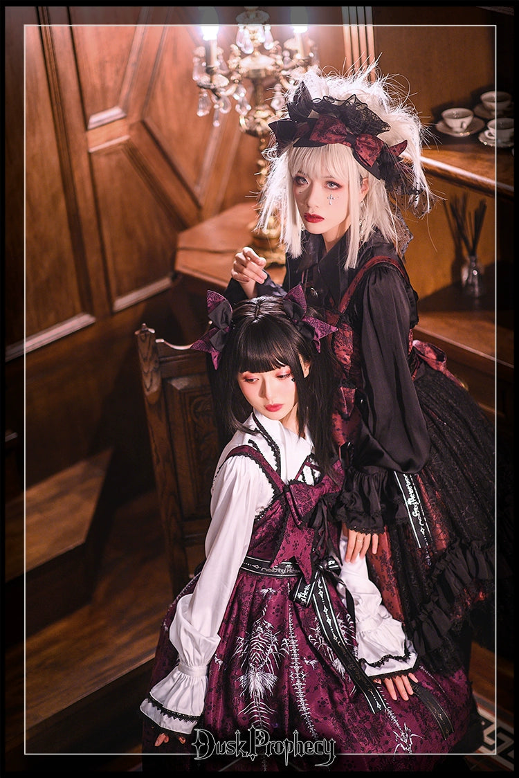 DuskProphecy - Coccyx - Elegant Lolita Dress High Waist Fishbone Print JSK Set - Image 40