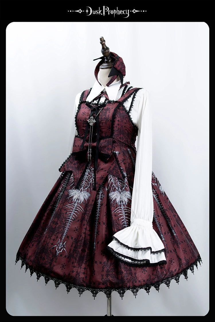 DuskProphecy - Coccyx - Elegant Lolita Dress High Waist Fishbone Print JSK Set - Image 103