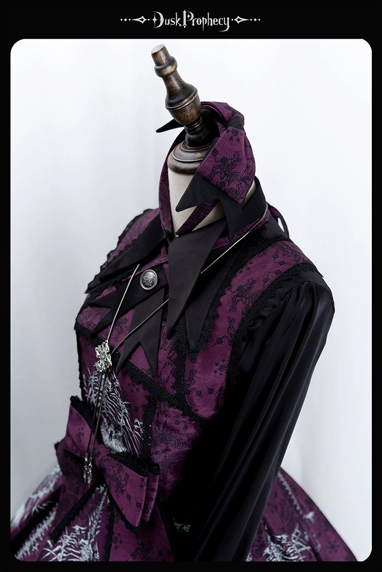 DuskProphecy - Coccyx - Elegant Lolita Dress High Waist Fishbone Print JSK Set - Image 90