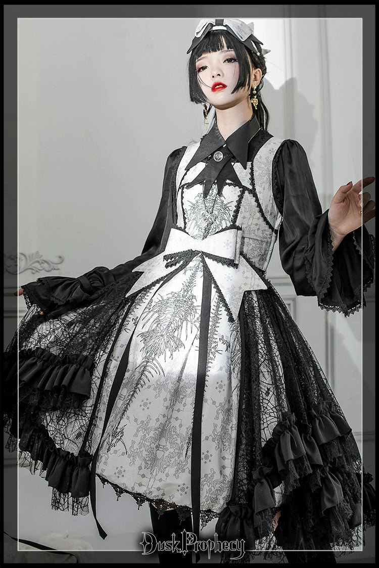 DuskProphecy - Coccyx - Elegant Lolita Dress High Waist Fishbone Print JSK Set - Image 55