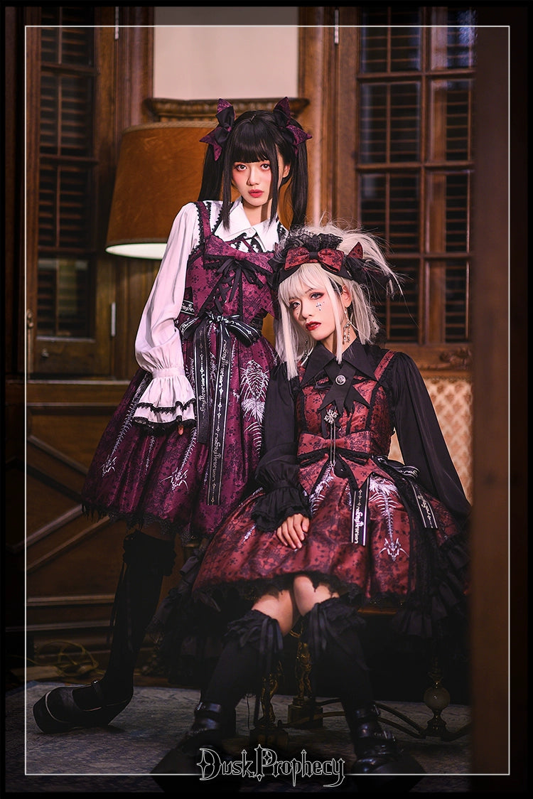 DuskProphecy - Coccyx - Elegant Lolita Dress High Waist Fishbone Print JSK Set - Image 38
