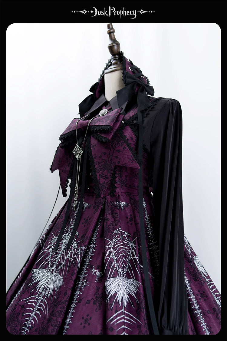 DuskProphecy - Coccyx - Elegant Lolita Dress High Waist Fishbone Print JSK Set - Image 89