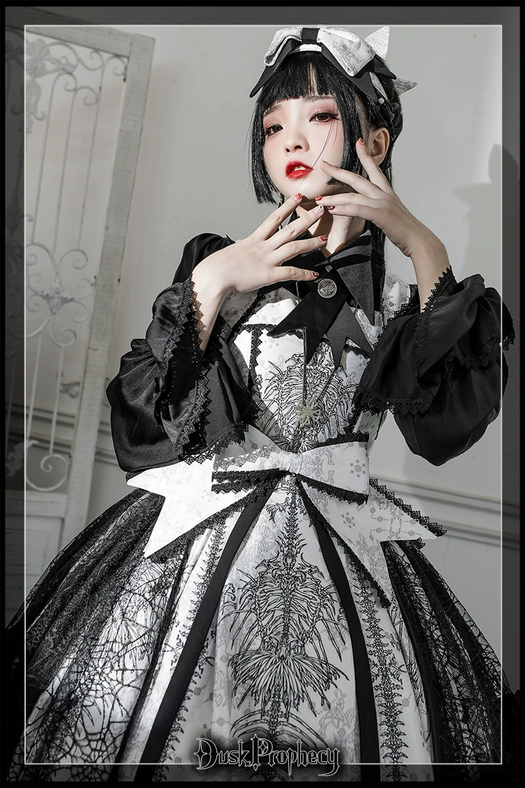 DuskProphecy - Coccyx - Elegant Lolita Dress High Waist Fishbone Print JSK Set - Image 56