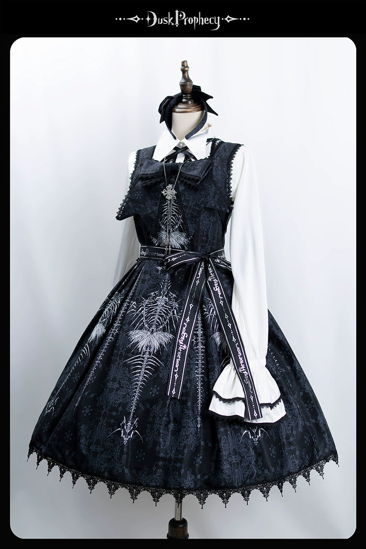 DuskProphecy - Coccyx - Elegant Lolita Dress High Waist Fishbone Print JSK Set - Image 70