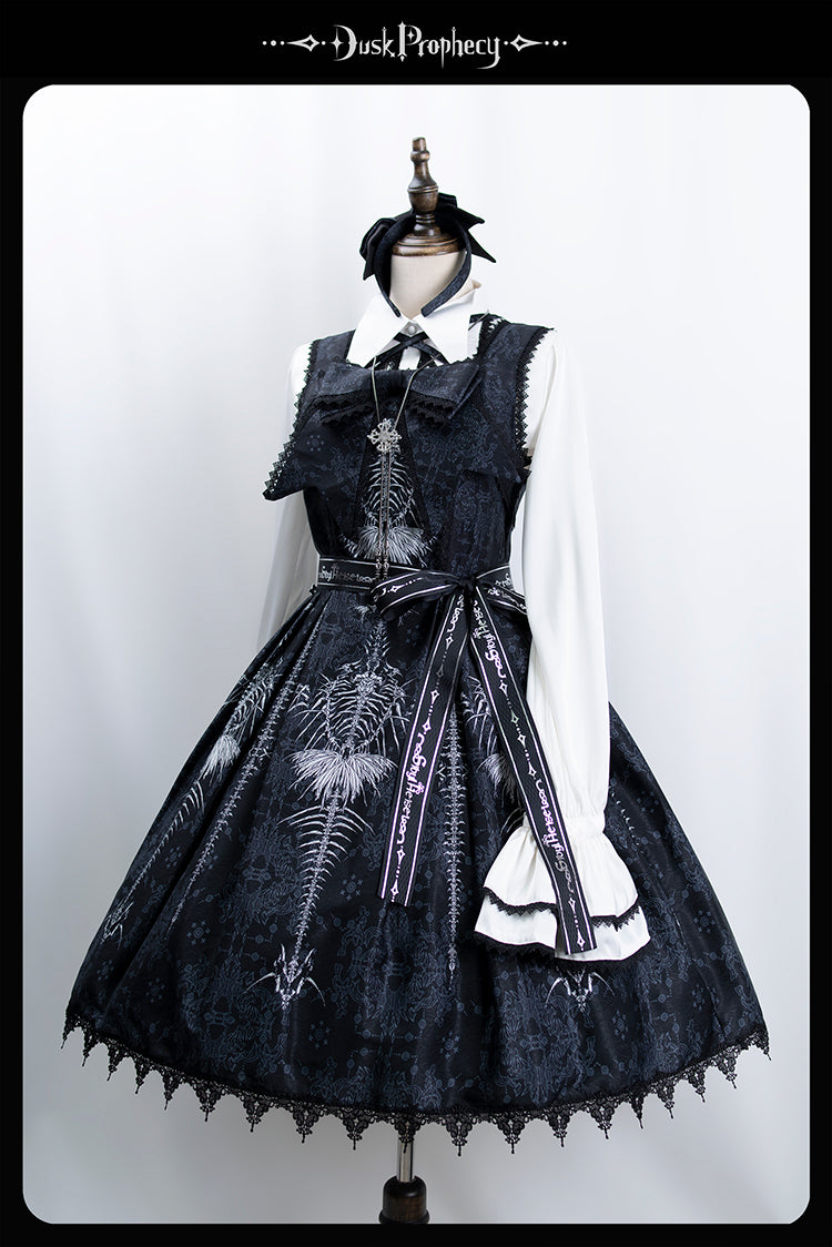 DuskProphecy - Coccyx - Elegant Lolita Dress High Waist Fishbone Print JSK Set - Image 69