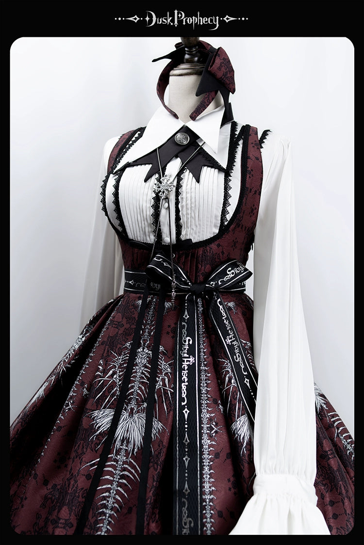 DuskProphecy - Coccyx - Elegant Lolita Dress High Waist Fishbone Print JSK Set - Image 106