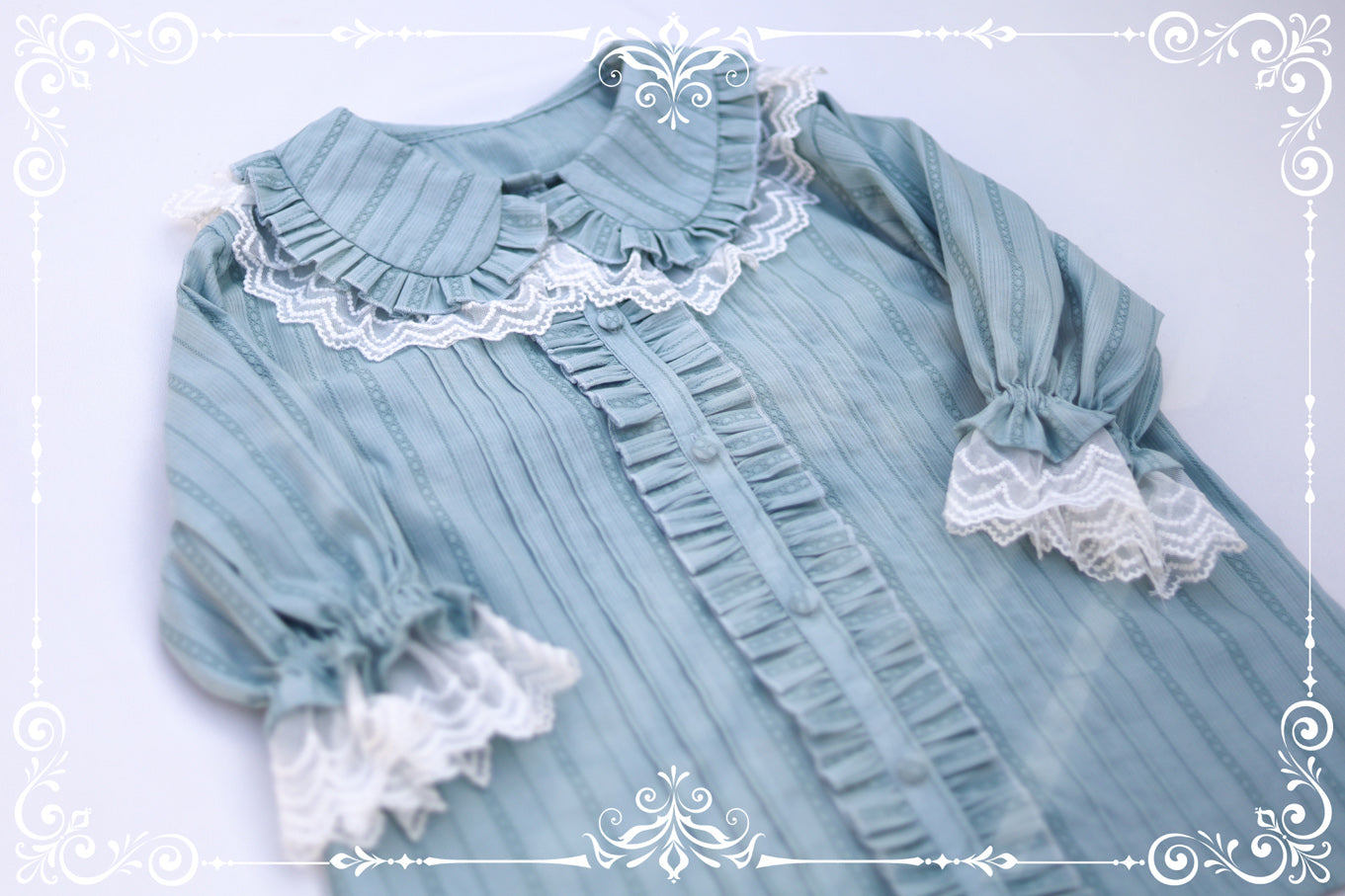 Sweet lolita short sleeve blouse milk white color peter pan collar puff sleeves lace collar full view display