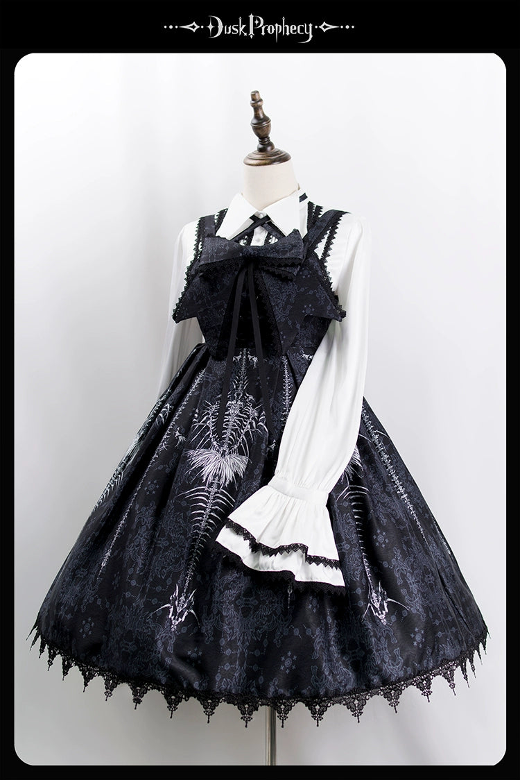 DuskProphecy - Coccyx - Elegant Lolita Dress High Waist Fishbone Print JSK Set - Image 68