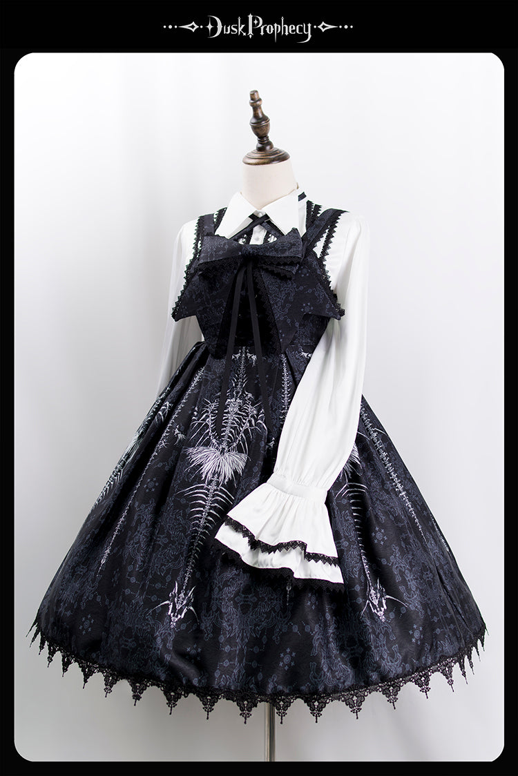 DuskProphecy - Coccyx - Elegant Lolita Dress High Waist Fishbone Print JSK Set - Image 67
