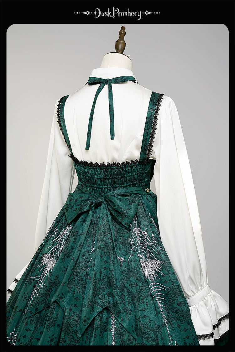DuskProphecy - Coccyx - Elegant Lolita Dress High Waist Fishbone Print JSK Set - Image 183