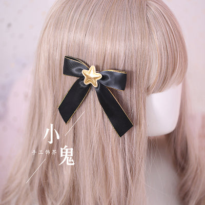 gothic lolita bow hairclip light blue multilayer beads kc cool tone pastel lolita accessory