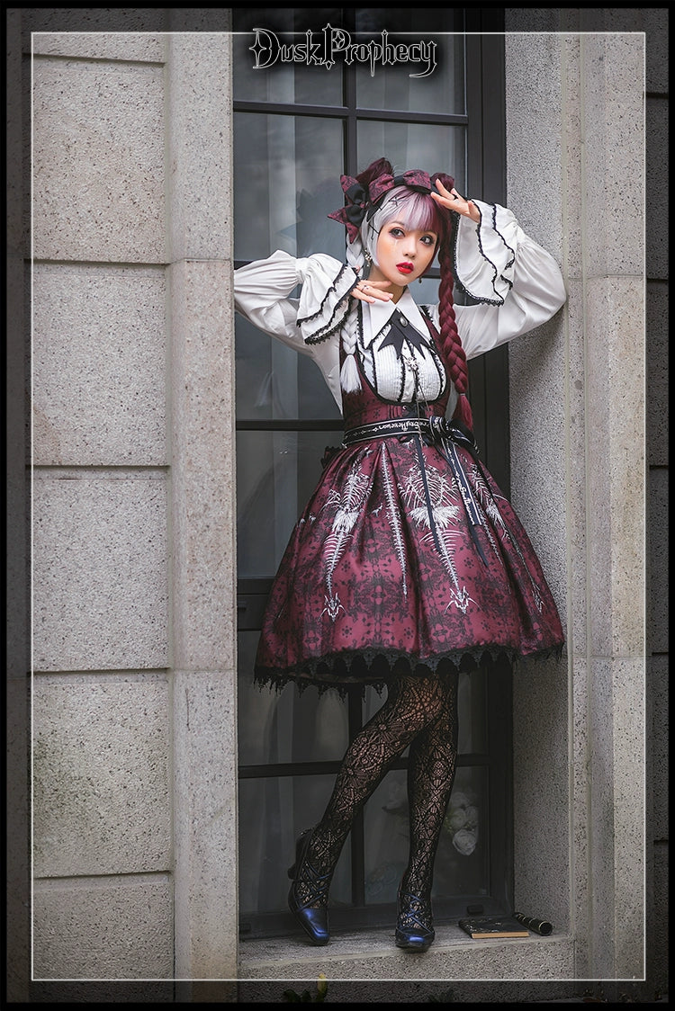 DuskProphecy - Coccyx - Elegant Lolita Dress High Waist Fishbone Print JSK Set - Image 5