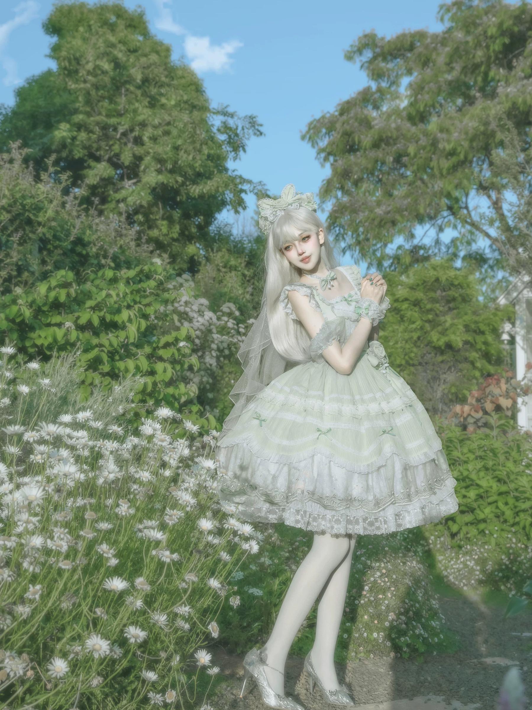 Lily of the Valley Lamb - Classic Lolita Tiered Hem JSK Dress with Embroidery - Image 31