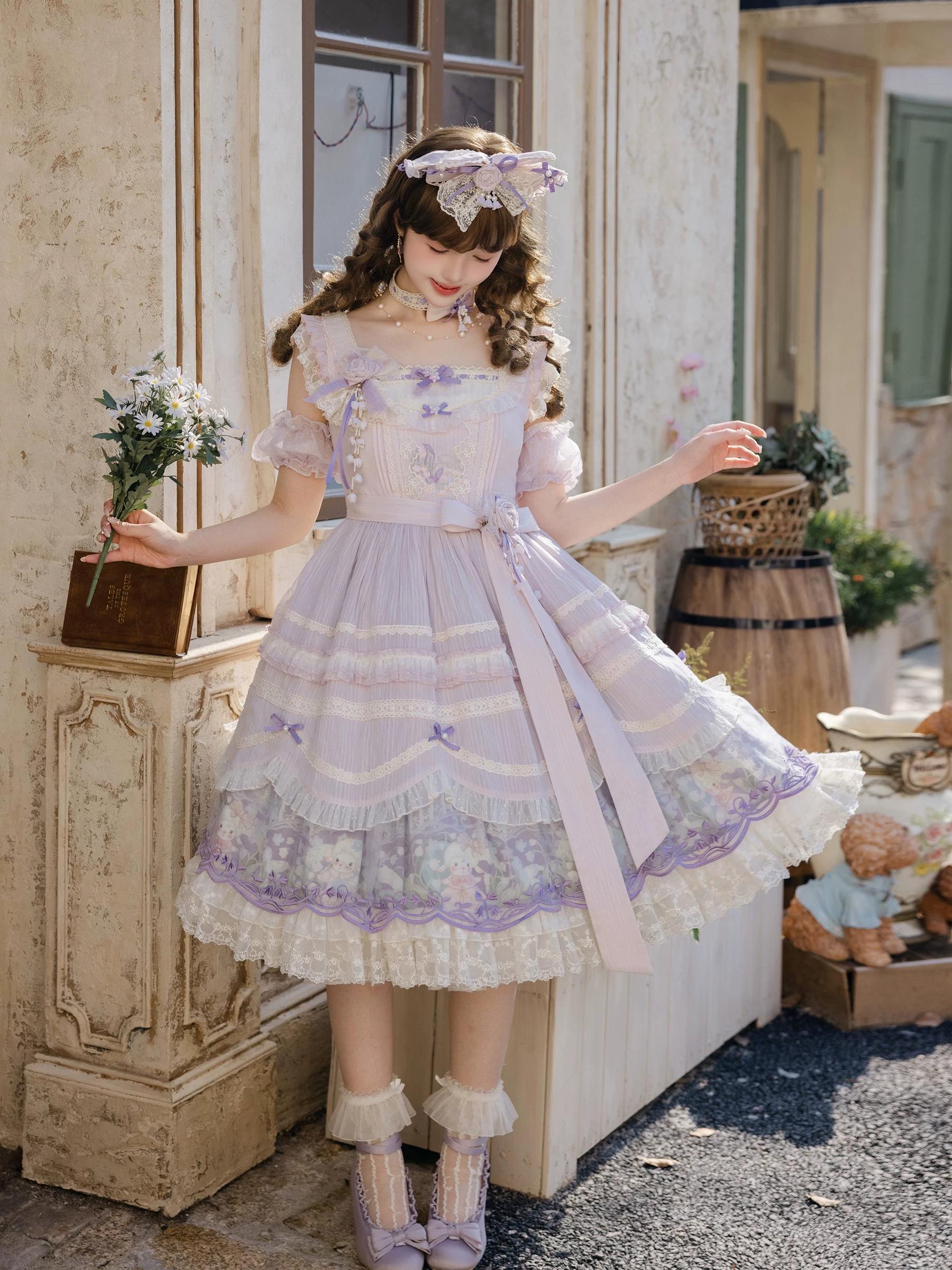 Lily of the Valley Lamb - Classic Lolita Tiered Hem JSK Dress with Embroidery - Image 23