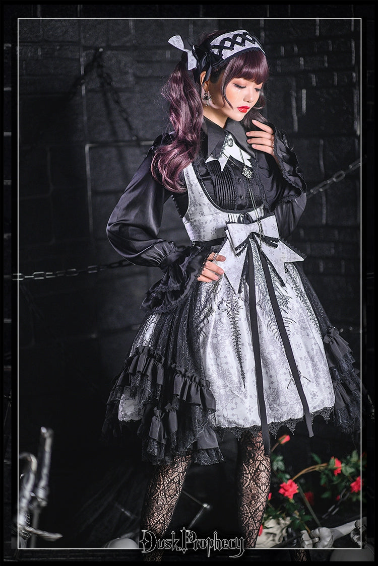 DuskProphecy - Coccyx - Elegant Lolita Dress High Waist Fishbone Print JSK Set - Image 60